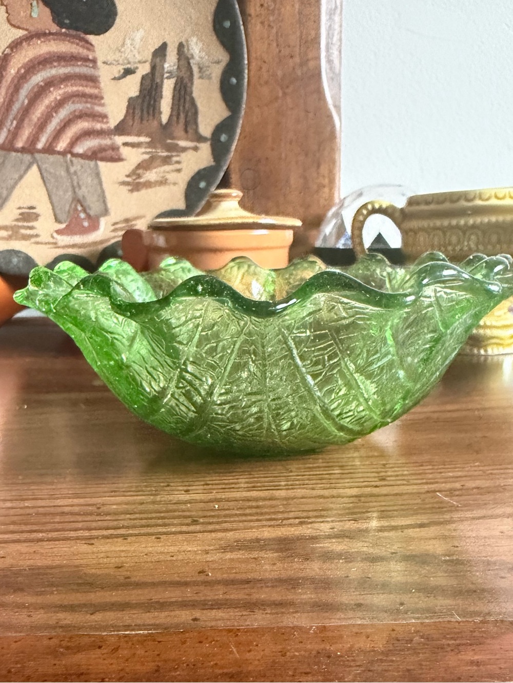 Textured Green Glass Decorative Bowl - Unbranded